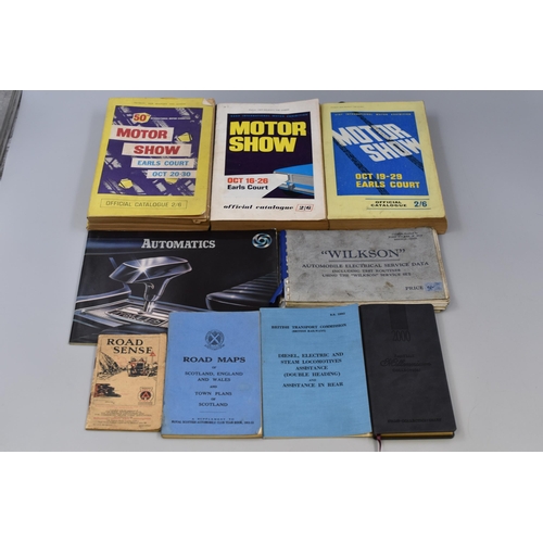 383 - Selection of Vintage Motor related Books, including Motor Show 1965, Road Maps Austin Rover Automati... 