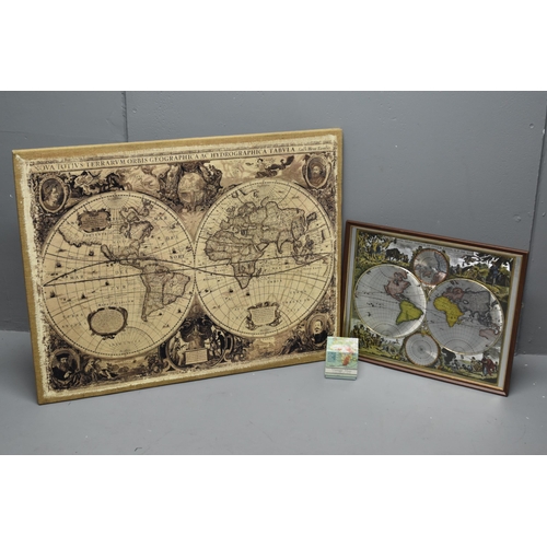 332 - Two Vintage Style Wall Mounted Atlas', And Atlas Jigsaw To Include Canvas, And Framed and Glazed Sil... 