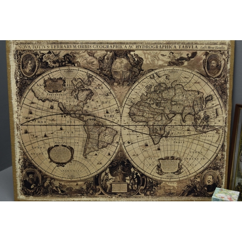 332 - Two Vintage Style Wall Mounted Atlas', And Atlas Jigsaw To Include Canvas, And Framed and Glazed Sil... 