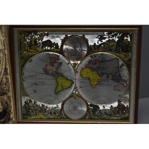 332 - Two Vintage Style Wall Mounted Atlas', And Atlas Jigsaw To Include Canvas, And Framed and Glazed Sil... 