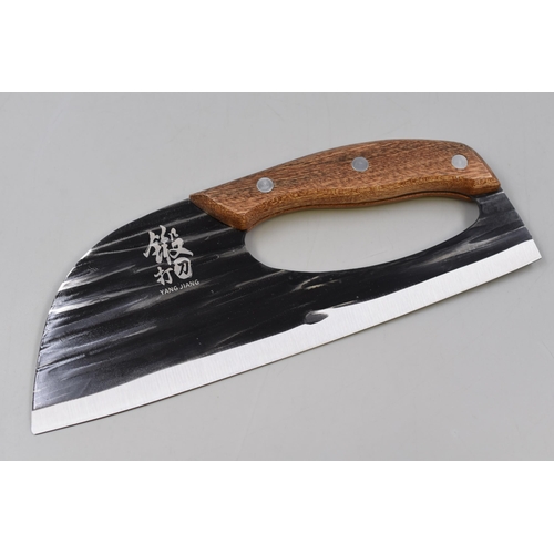 357 - A Wood Handled Yang Jiang Kitchen Knife With Textured Blade