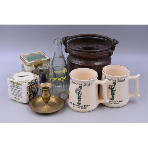 233 - Mixed Selection including Antique Copper Lidded Pot, Sealed Commemorative Tea Tin, Bovril Money Box,... 