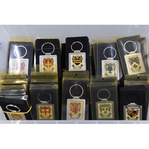 234 - Approx 49 New Heraldic Named Keyrings Complete with Cases