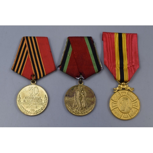 244 - Three Russian/Soviet Medals, Includes Anniversary Victory Medal, And Others