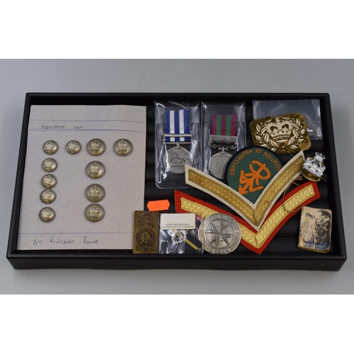 248 - A Selection of Militaria and Other Collectables To Include St Vincent Police Buttons, Replica Medals... 