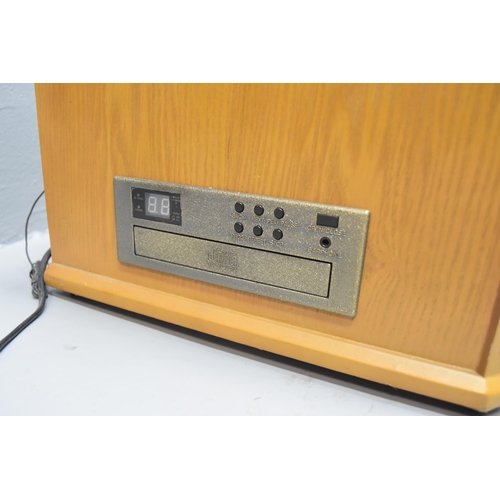 454 - A Vintage Style Wood Cased Music Station (CD, FM, Tape, And Record Deck), Powers On When Tested