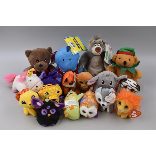 465 - A Selection of Soft Toys To Include TY, Disney, Animal Jam, Despicable Me, Furby, Flumpets, And More