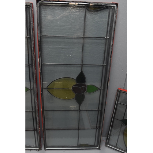 558 - Six early 20th century leaded double glazed stained glass window panels. Four sizes - 180cm x 50cm (... 