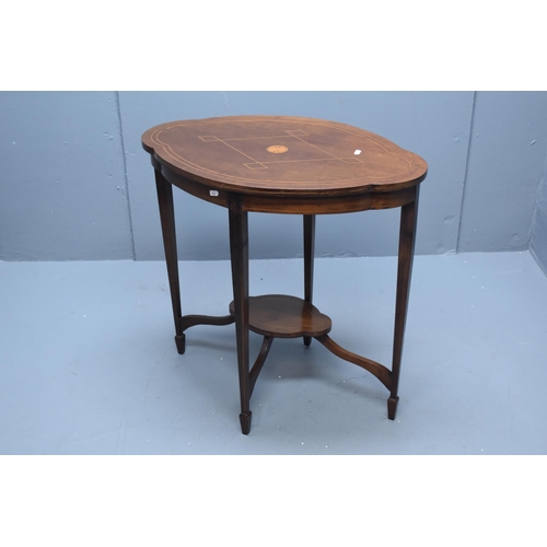 501 - A Vintage Edwardian Style Inlaid Wood Two Tier Side Table, Approx 73cm Tall