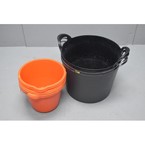 517 - Four flexi rubble buckets and 4 orange plastic buckets