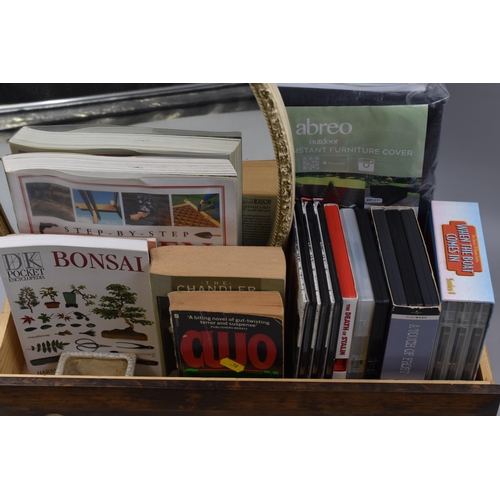 680 - A Mixed Selection To Include Bonsai Gardening Books With Pot, Wall Mounted Mirror, A Selection of DV... 