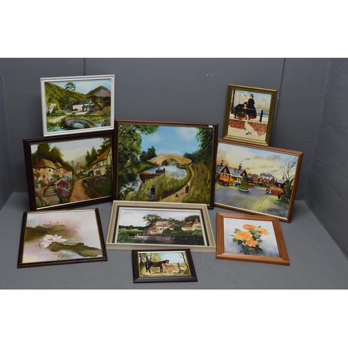 649 - A Selection of Nine Original Framed M Butler Oil on Board Paintings. Largest Approx 66cm x 56cm