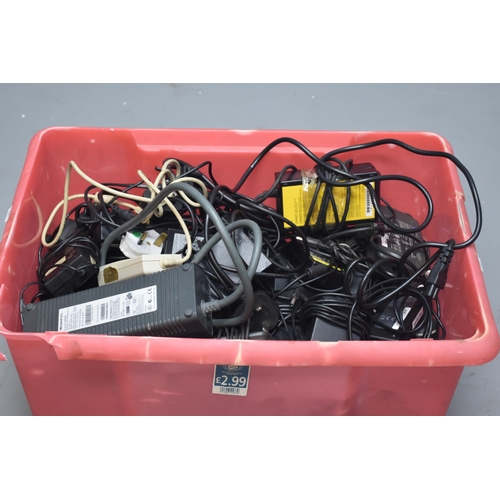 676 - Very large mixed lot of AC adapters with a few power leads