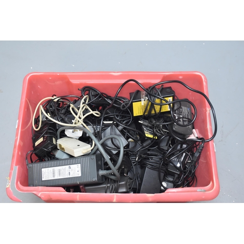 676 - Very large mixed lot of AC adapters with a few power leads