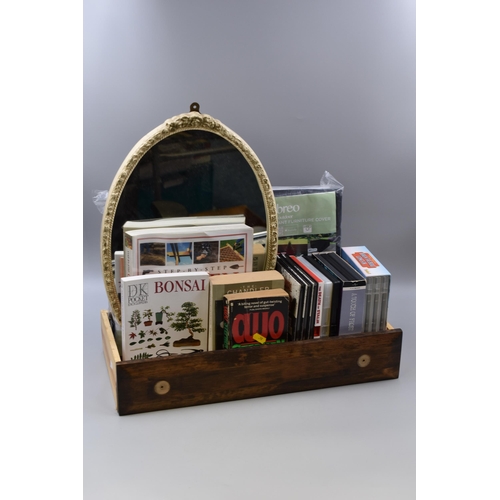 680 - A Mixed Selection To Include Bonsai Gardening Books With Pot, Wall Mounted Mirror, A Selection of DV... 