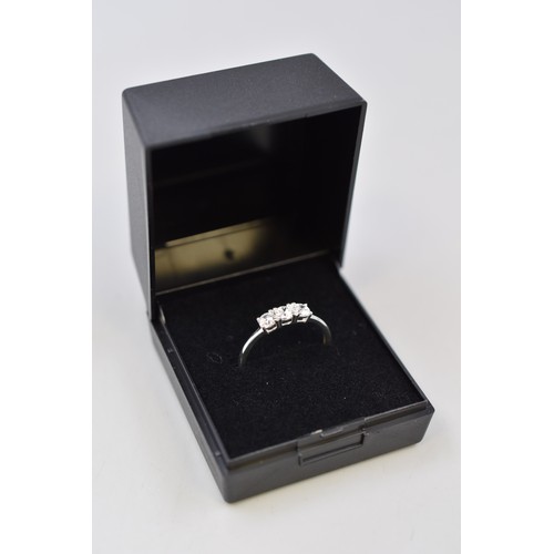 2 - Silver 925 Clear Stoned, Size O Ring Complete with Presentation Box