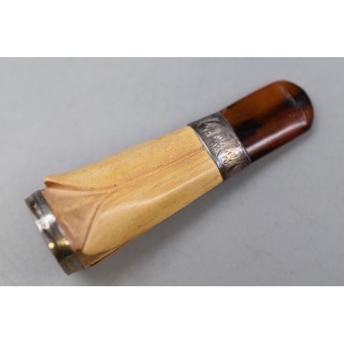 15 - Silver Banded Cheroot Holder with Amber Mouth Piece and Leather Case