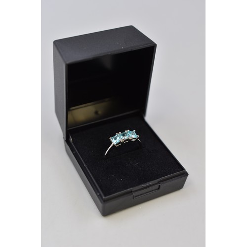 29 - Silver 925 Blue Stoned Ring Complete with Presentation Box