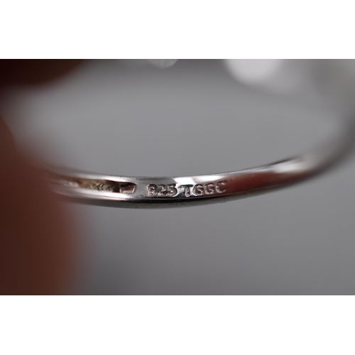 30 - Silver 925 RedStoned Ring, Size R, Complete With Presentation Box