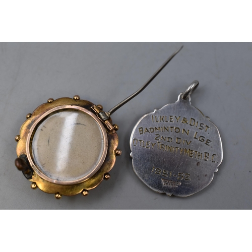 36 - Victorian Mourning Brooch (Possibly Gold) and a 1951 Pendant / Fob (Possibly Silver)