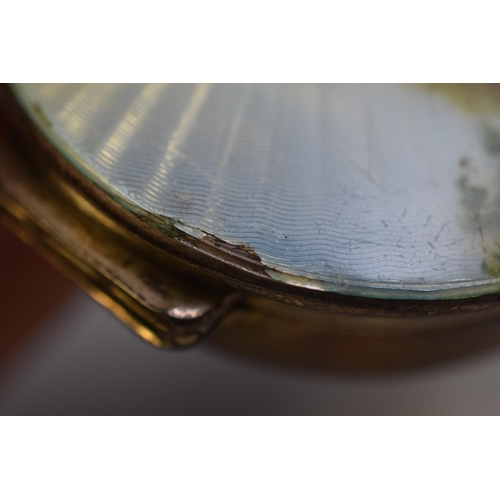 45 - Silver Birmingham Hallmarked Enameled Pill Box with Internal Picture Holder Ring by Henry Clifford D... 