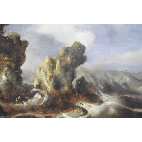 1 - A Framed Original Pieter Mulier The Elder 17th Century Oil on Board Painting 'Ships in a Storm', App... 