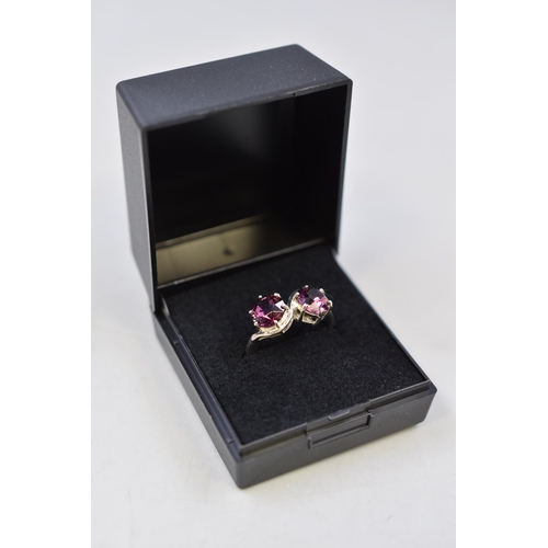 2 - Silver 925 Purple Stoned Ring, Size M, Complete with Presentation Box