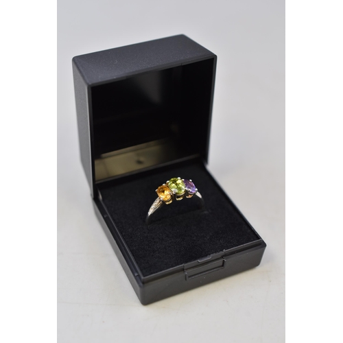 5 - Silver 925 Multi Stoned Ring, Size Q Complete with Presentation Box