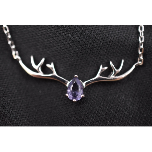 79 - New silvercute silver 925 antler design necklace with purple stone