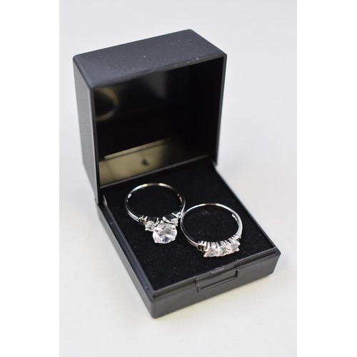 14 - Silver 925 Clear Stoned Ring Bridal Engagement Set, Size O, Complete in Presentation Box