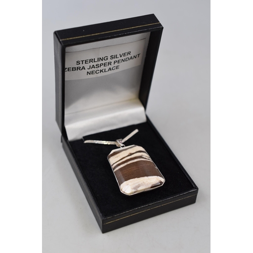 15 - Sterling Silver Zebra Jasper Pendant Necklace Complete with Presentation Box