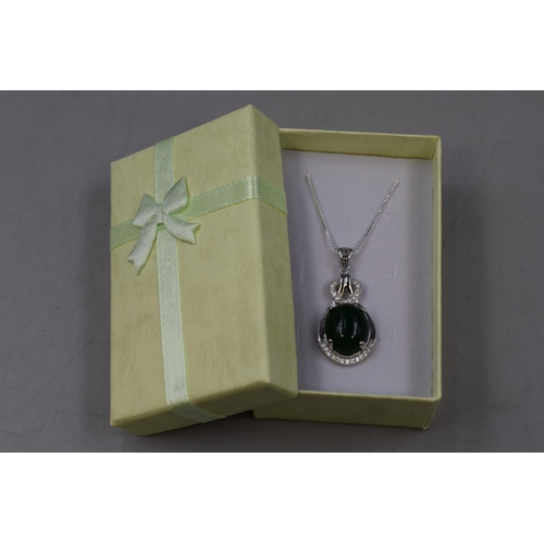 20 - Sterling Silver New Crystal, Green Jade Style Pendant & Necklace boxed