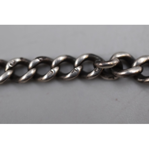 32 - Sterling Silver T Bar Watch Chain with Metal Fob