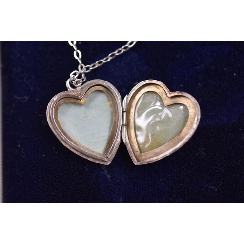 35 - Silver 924 Heart Shaped Locket Pendant Necklace Complete with Presentation Box