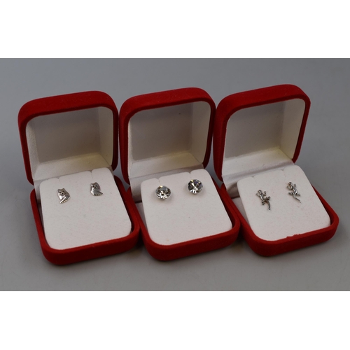 57 - Three Pairs of 925 Silver Earrings in Presentation  Boxes