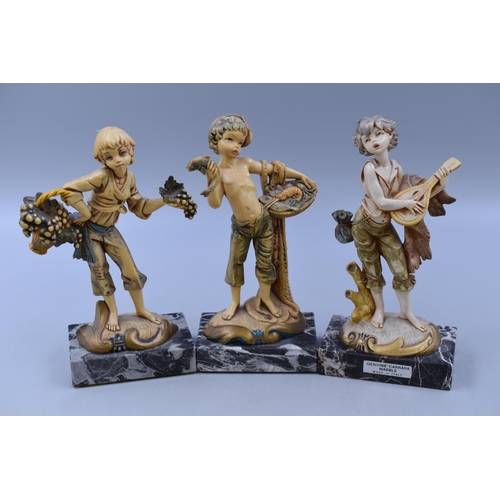 196 - Three Italian Fontanini figures on marble bases standing 8