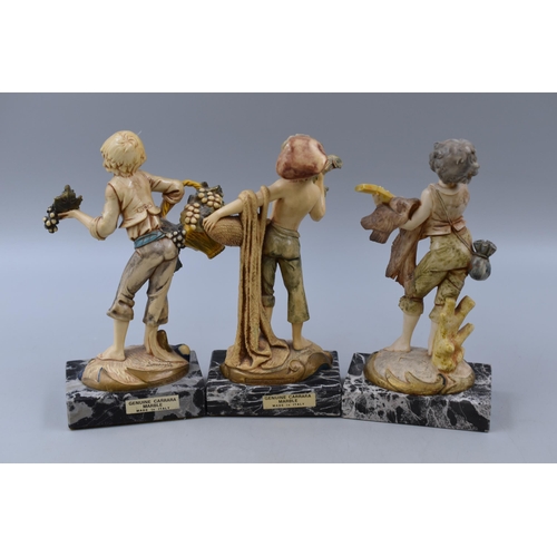 196 - Three Italian Fontanini figures on marble bases standing 8