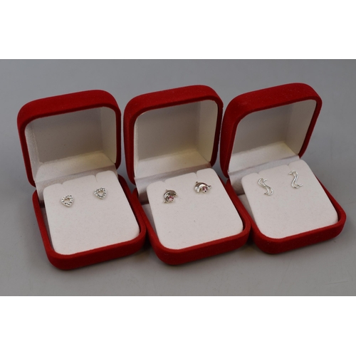 62 - Three Pairs of 925 Silver Earrings in Presentation  Boxes