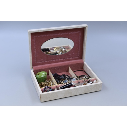 201 - Small Jewellery Box with Mirror Containing Unsorted Jewellery and Other Items