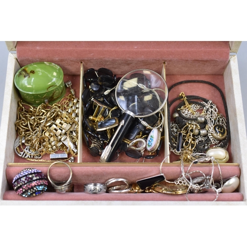 201 - Small Jewellery Box with Mirror Containing Unsorted Jewellery and Other Items