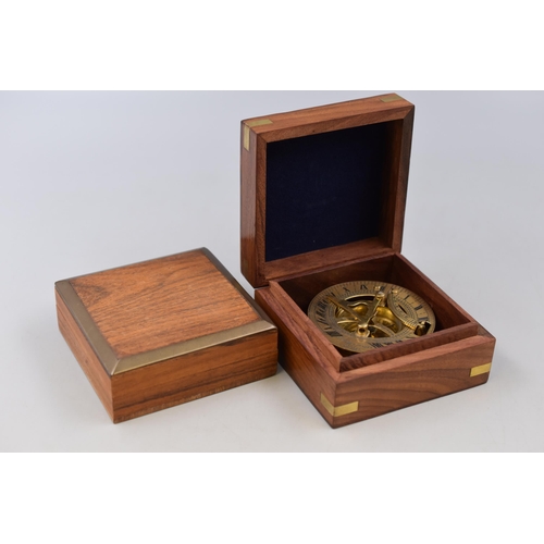 204 - A brass sun dial/compass with spirit level in dark wood presentation box 3