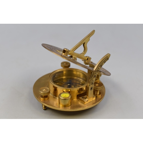 204 - A brass sun dial/compass with spirit level in dark wood presentation box 3