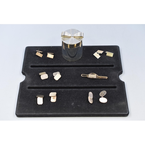 207 - Links of London Silver Plated Lidded Pot, 5 Pairs of Silver Cufflinks and a Silver Tie Clip