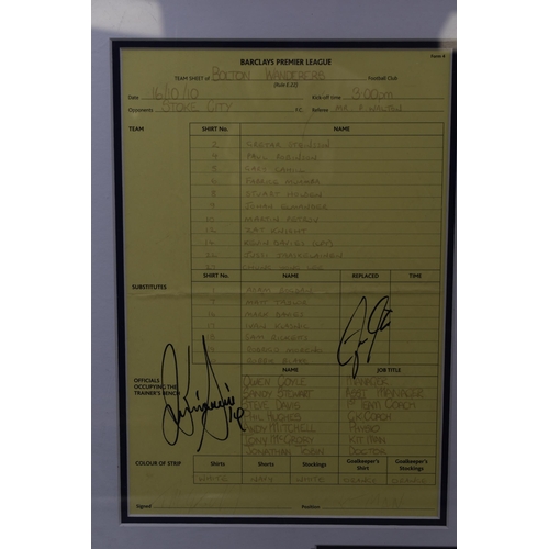 315 - Official Team Sheets of Bolton Wanderers v Stoke City, Premiership Match 16/10/2010, Framed and Glaz... 