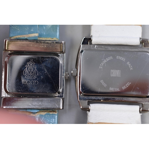 100 - Two ladies watches to include Gucci slip on in blue and a Carvel in white both in working condition