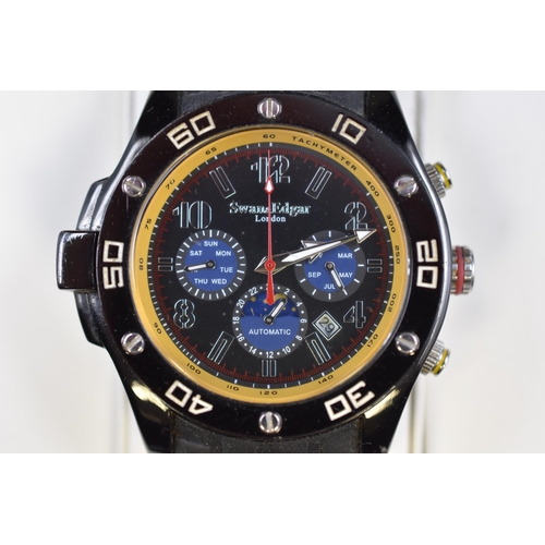 108 - Swan & Edgar of London Automatic Chronograph Gents Watch with Rubberised Strap Complete with Cas... 