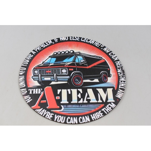 361 - A Wooden 'The A-Team' Sign, Approx 20cm Diameter