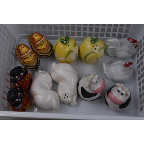 238 - Six sets of novelty condiment sets to include bears, cats, chickens, cows and more.