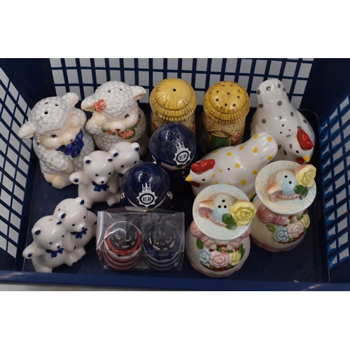 241 - Seven sets of novelty condiment sets to include bears, sheep, police men, chickens and more.