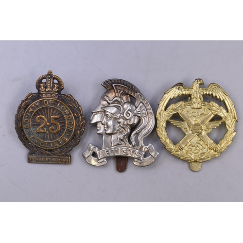 253 - Three Military Badges including Kuwait Army, Artists Rifles and 25th County of London Cyclists